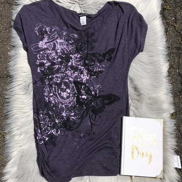 Wet Seal Tops - Wetseal Purple and Black Butterfly Design Blouse